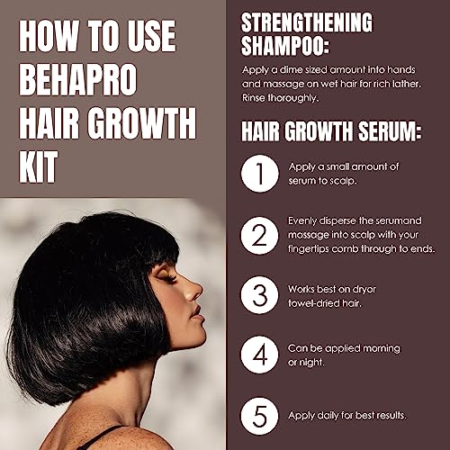 BEHAPRO Rosemary Oil Hair Growth,w/Hair Growth Oil Serum,Hair Growth Shampoo,Rosemary Oil Biotin Castor Oil & Argan Oil Hair Loss Treatment Hair