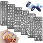 MWOOT 6Pcs Nail Art Stamping Plates Set,Flower Leaf Butterflies Feathers Nail Stencils Plates Manicure Print Tool,Nail Plates Image Stamp Templat