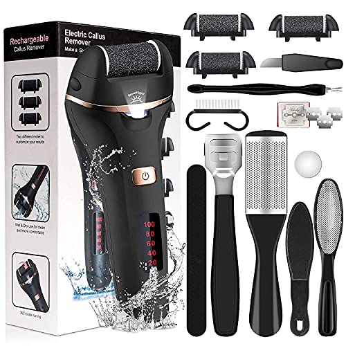 Electric Foot File Callus Remover, iToncs Professional Rechargeable Feet Callus Remover with 10 in 1 Foot Files Pedicure Kit Foot Care Tools for