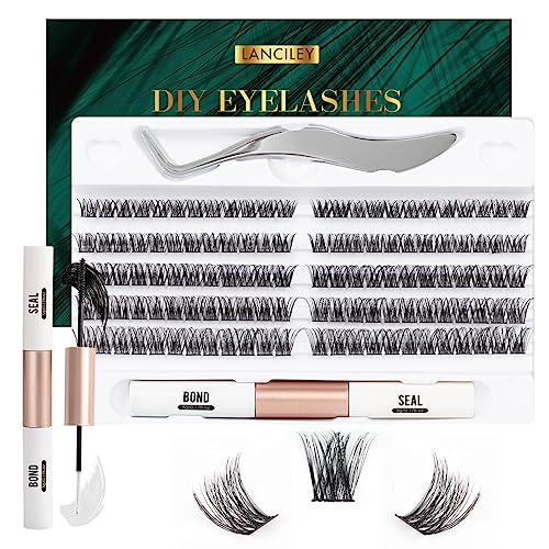 Lanciley Individual Lashes 45 Clusters Lashes CC Curl DIY Eyelash Extension Kit at Home for Make-up Beginner False Eyelashes with Eyelash Glue Tw