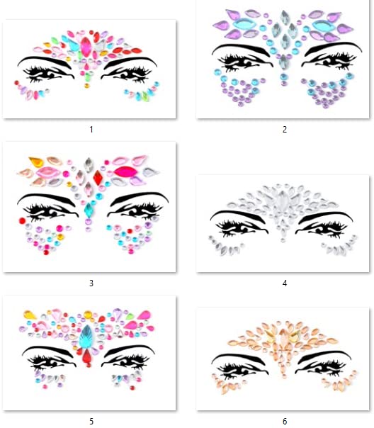 Face Gems Adhesive Glitter Jewel Tattoo Sticker Festival Gems Rave Party Body Make Up (Shine)