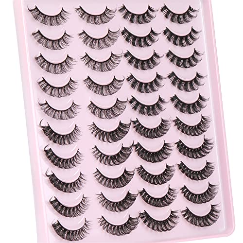 Ruairie False Eyelashes Natural Look Russian Strip Lashes D Curl Fluffy Wispy Faux Mink Lashes 20 Pairs 4 Styles Volume Curly Fake Eyelashes Pack