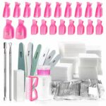 Spove Gel Nail Polish Polish Remover Tools Kit With Clips, Nail Wipes, Cutter, Pump, Nail Buffer Shiner Files,Brush for Acetone Acrylic Nails Rem