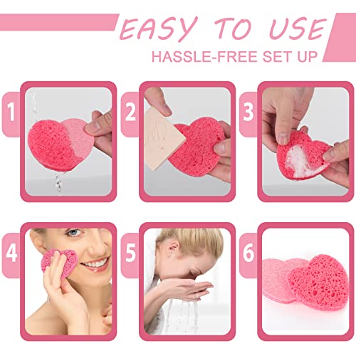 Sibba Compressed Facial Sponges, 10 Pieces Heart Cellulose Facial Sponges, Face Exfoliator Cleansing Sponge, Natural Cosmetic Spa Sponges for Fac