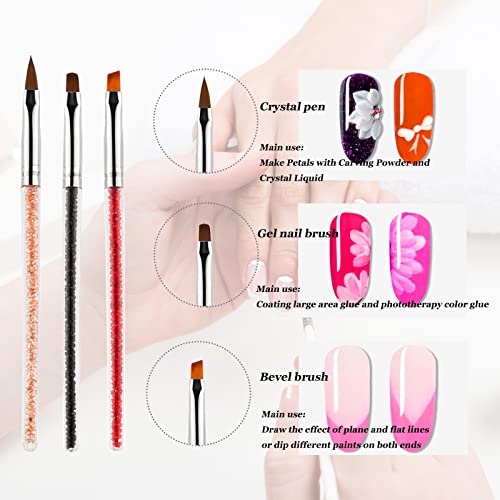 AUERVO 8PCS Nail Art Brushes, Nail Art Pens for Dotting Painting Tools Drawing Nails Brush Pen with Glitter Handle for DIY Nail Art Design