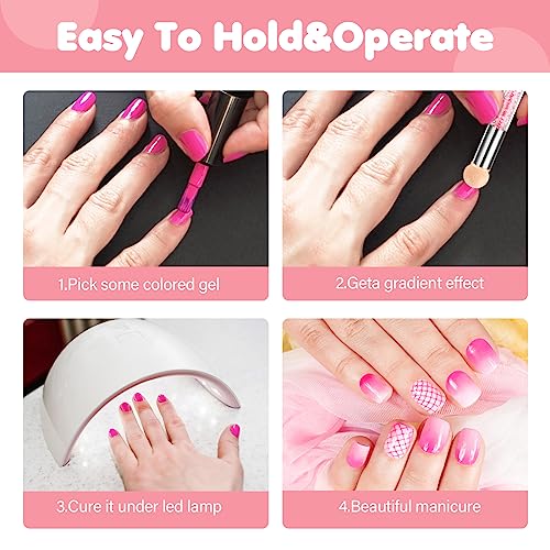 Prasacco 4 Pieces Nail Sponge for Ombre Sponge Nail Brush Gradient Nail Brush Double Head Sponge Nail Art Tool with 16 Pieces Replacement Head Na