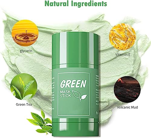 Green Tea Mask Stick for Face, 2 Pack Green Tea Deep Cleanse Mask, Blackhead Remover with Green Tea Extract, Face Moisturizing, Brightening for M