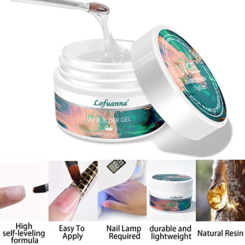 Lofuanna 15g Clear Builder Nail Gel,Nail Leveling Gel Builder Gel for Nail with Acrylic Nail Brush,Nail Strengthen Nail Art Manicure Set,High Sel