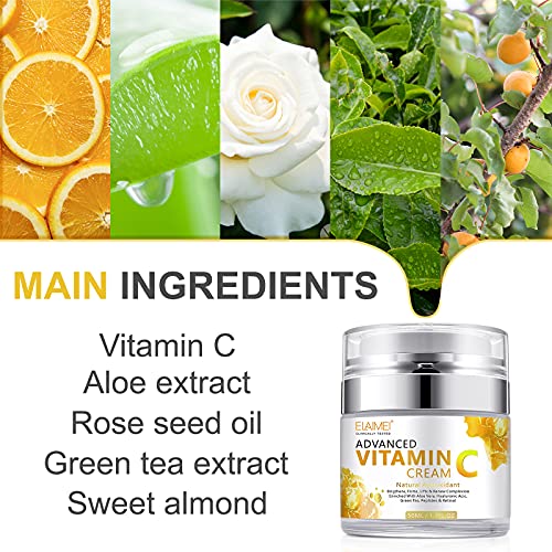 Vitamin C Face Cream with Hyaluronic Acid & Vitamin E, Natural Anti Aging & Wrinkle Day & Night Face Moisturiser for Women and Men, Boost Skin Co