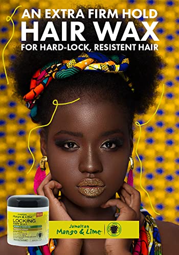 Jamaican Mango & Lime Locking Firm Wax 155g - EXTRA-FIRM HOLD. NO Mineral Oil, NO Sulphates, No Parabens. Excellent for coarse and grey hair. Loc