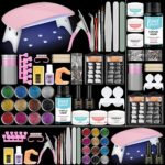 PEACECOLOR Acrylic Nail Kit with Nail Lamp,3 Colors Acrylic Powder and 12 Color Glitter Powder 30ml Acrylic Liquid Acrylic Nail Brush Tips Nail A