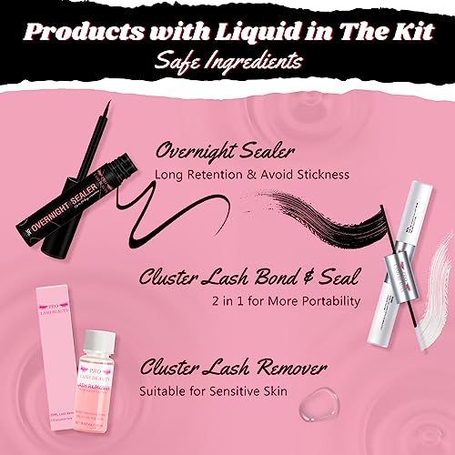 DIY Lash Extension Kit Cluster Lashes Kit with 208 Pcs Lash Clusters Lash Bond Remover Eyelash Applicator Beginner DIY Lashes Kit Easy to Use (In