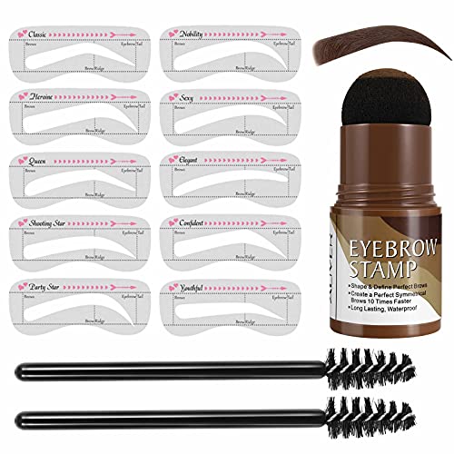 Eyebrow Stamp Stencil Kit - Professional Adjustable Waterproof Long Lasting Buildable Eyebrow Powder Stamp Makeup Tools with 10 Styles Reusable E