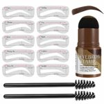 Eyebrow Stamp Stencil Kit - Professional Adjustable Waterproof Long Lasting Buildable Eyebrow Powder Stamp Makeup Tools with 10 Styles Reusable E
