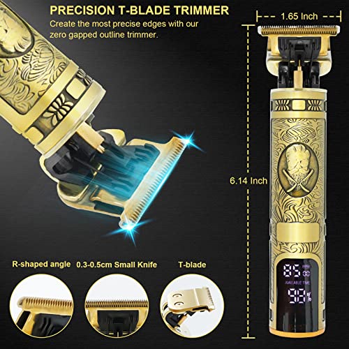Hair Clippers Men, Beard Trimmer, Cordless USB Rechargeable, with LCD Screen, Professional T-Blade Trimmer, Grooming Kit 7 in 1 for Barbers and H
