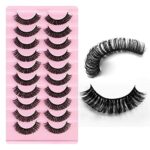 Russian Strip Lashes D Curl False Eyelashes Fluffy Curly Faux Mink Lashes 3D Effect Short Lashes Lightweight 10 Pairs Pack (#03)