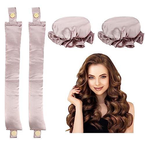 Heatless Hair Curler,2PCS Satin Heatless Curls Set,Heatless Curlers Headband with Hairnet,Hair Curlers No Heat,Heatless Curling Set For Sleeping