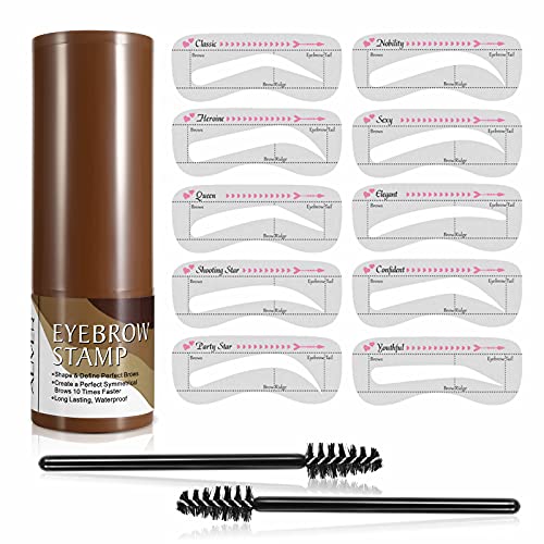 Eyebrow Stamp Stencil Kit - Professional Adjustable Waterproof Long Lasting Buildable Eyebrow Powder Stamp Makeup Tools with 10 Styles Reusable E