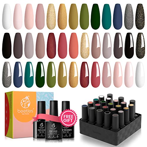 Beetles 20 Gel Nail Polish Glowing Attraction Set Soak Off Nail Gel Polish Nude Gray Red Blue Glitter Black Gel Polish Starter Kit with Glossy Ma