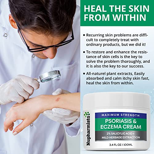 Nupharmisto Psoriasis Cream, Eczema Dermatitis Maximum Strength Relieve Symptom of Resistant, Effective for Seborrheic Dermatitis, Folliculitis,