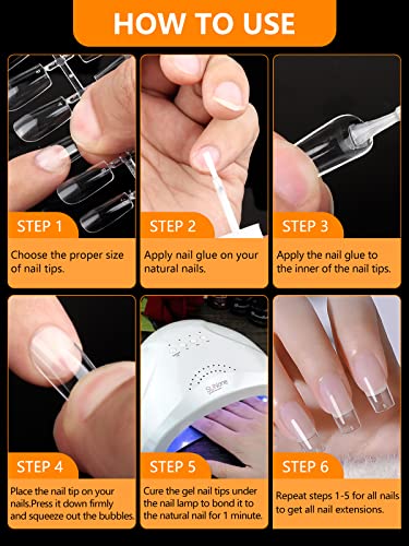 Deciniee 504Pcs Clear False Nails,12 Sizes Semi-Frosted Flat Square Shape Short Fake Nails,Invisible Armor Full Cover Press on Nails,Nail Tips Ki