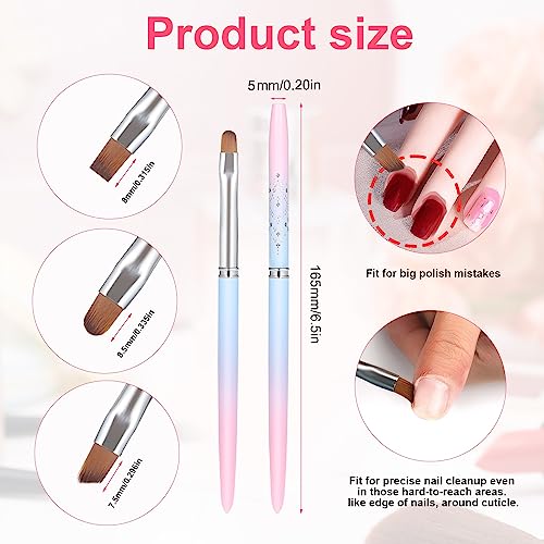 SAVITA 3pcs Nail Art Clean Up Brushes, Nail Painting Brushes with Round, Angled & Flat Head Colorful Glitter Nail Pen Painting Tools for Nail Art