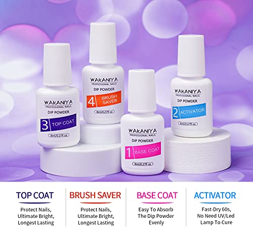 Dipping Powder Starter Kit, Wakaniya Dip Powder 12 Summer Colors Sun Changing Colour Dipping Powder Nail Set with 4 Liquid Base Top Coat, Activat