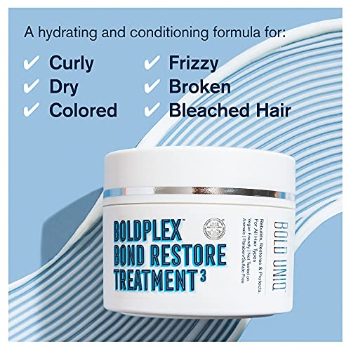 BoldPlex 3 Bond Repair Hair Protein Treatment Mask for Dry Damaged hair - Hydrating & Conditioning for Curly, Coloured, Frizzy, Broken or Bleache