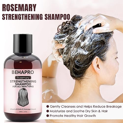 BEHAPRO Rosemary Oil Hair Growth,w/Hair Growth Oil Serum,Hair Growth Shampoo,Rosemary Oil Biotin Castor Oil & Argan Oil Hair Loss Treatment Hair