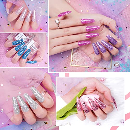 Nail Dipping Powder Kit Starter, wakaniya 12 Colors Pink Glitter Dip Powder Nail Kit with Activator, Base Top Coat and Manicure Essential Tool Se
