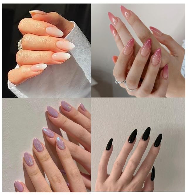 JUSTOTRY 4 Packs (96 Pcs) White and Black Square False Nails Short Pattern,Cheap and Durable French Press on Nails,Swirl Fake Nails Medium with N