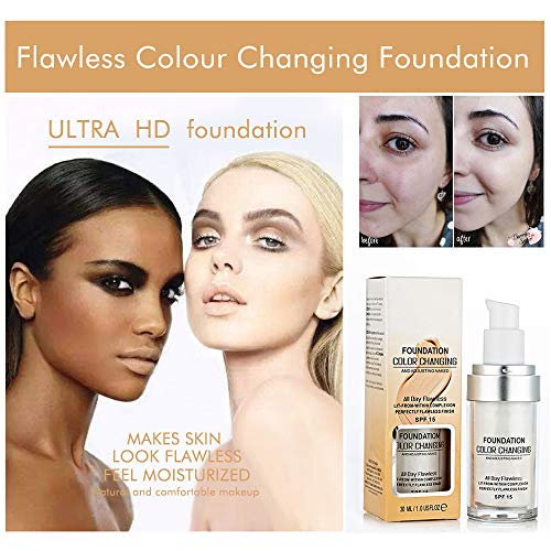 Flawless Colour Changing Foundation Makeup Base Warm Skin Tone Nude Face Moisturizing Liquid Cover Concealer Universal Shade for ALL Skin Makeup(