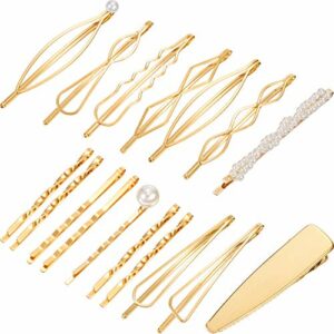 17 Pieces Gold Hair Pins Set Geometric Hair Clips Bobby Pin Hair Barrettes Metal Gold Decorative Hair Styling Jewelry Hair Clamps Accessories for