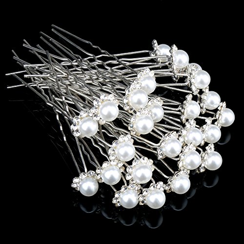 H&S 40 Wedding Pearl Hair Pins Bridal Flower Crystal Hair Pins Clips for Women