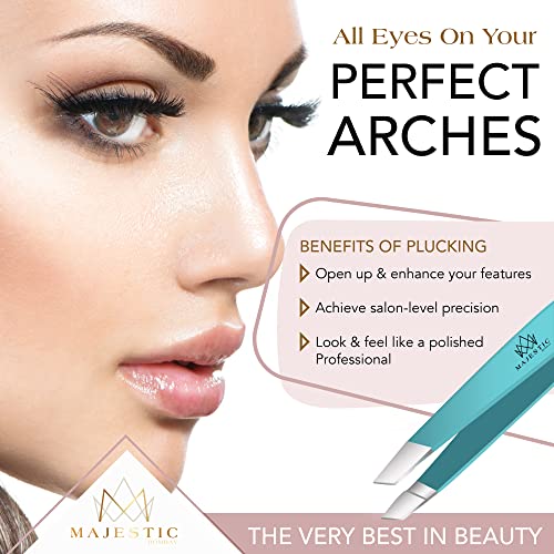 Majestic Bombay Fine Point + Slant Tweezers for Women and Men – Splinter Ticks, Facial, Brow and Ingrown Hair Removal–Sharp, Needle Nose, Surgica