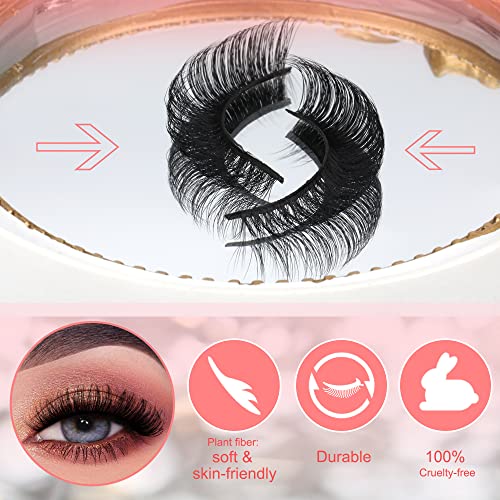 Newcally Eyelashes Russian Strip Lashes Natural Wispy Fluffy Thick Fake Eyelashes Plant Fiber Cat Eye 3D False Eye Lashes 5 Pairs Pack