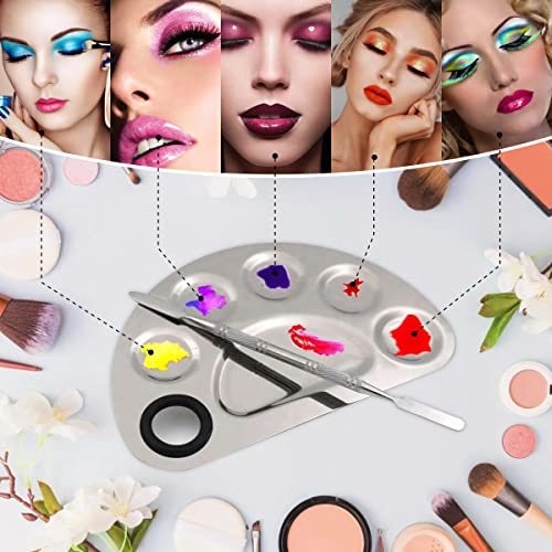 MEIYIDAY 2Pcs Makeup Mixing Palette Set, Stainless Steel Cosmetic Makeup Palette with 2 Spatula for Foundation Makeup Tools Eyeshadow Nail Art