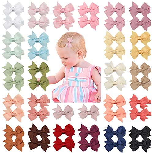 JOYOYO 40 Pcs Hair Bows for Girls Hair Clips Medium Size 3.5 Inch Grosgrain Ribbon Craft Toddler Pinwheel Bows In Pairs