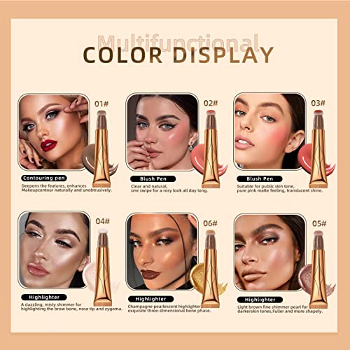 Ofanyia Blush Contour Highlighter Wand, Liquid Glitter Face Highlighter Stick with Cushion Applicator, Cruelty-free Silky Smooth Shimmer Highligh