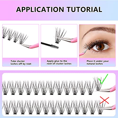 Lash Clusters,240Pcs 9-14mm Mix Individual Lashes Cluster Black Volume Eyelash Clusters Long Individual Lash Extensions D Curl Cluster Lashes DIY