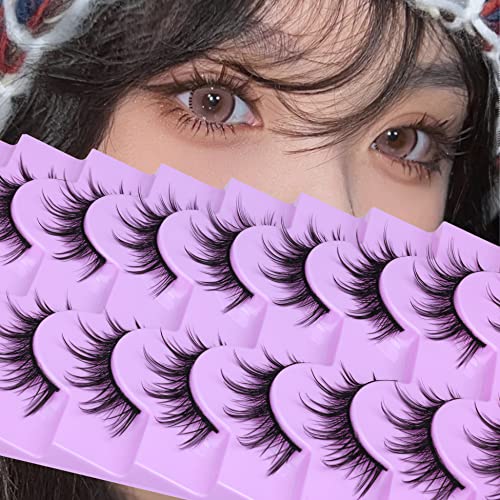 Eyelashes Natural Clear Band Lashes Cat Eye Wispy Faux Mink Lashes 16MM 3D Fluffy Fake Eyelash 7 Pairs Pack by Mavphnee