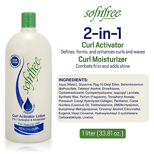 Sofn’Free Moisturizer & Curl Activator for Natural Hair, Soft Curls, and Waves 33.8 fl oz / 1000ml (1 Pack)