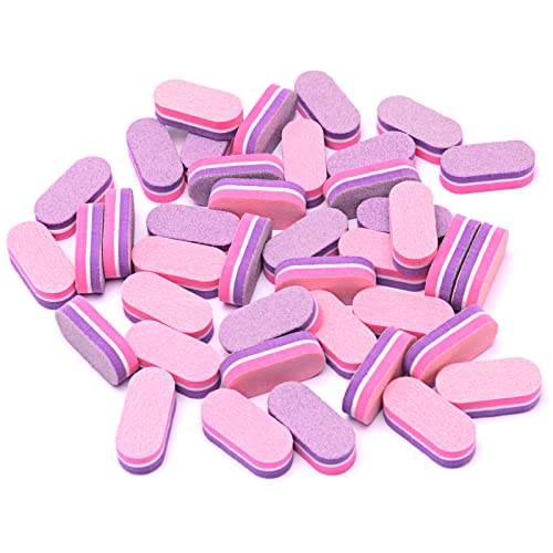 ANRUI Mini Nail File 180/100 Grit Sponge Nail Polish Sanding Buffer Strips Nail File Blocks Manicure Tools 50PCS (Pink-Purple)