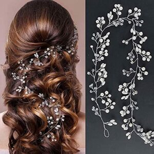 Women Wedding Hair Vine Bridal Crystal Pearl Headband Rhinestone Silver Hair Accessories For Bridesmaid Girls Prom Evening Party 1 PCS