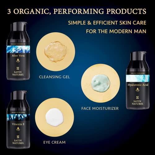 Skin Care Set for Men, Organic Face Cleanser + Face Moisturiser + Mens Eye Cream 3x30ml - Bio Products Formulated for Men for Clean, Hydrated Ski