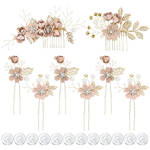 inSowni 20 Pack Classy Dusty Blue Flower Bridal Wedding Hair Side Combs+Floral Hair Pins+Twist Spiral Pearl Hair Pins Clips Pieces Formal Prom He