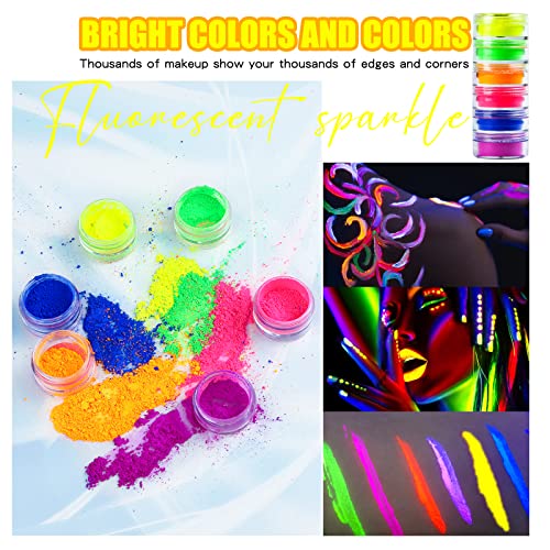 Beteligir 6 colors Neon Pigment Eyeshadow Powder, UV Glow Blacklight Mixed Bright True Colors Eye Shadow Pigments for Christmas Face Body Makeup