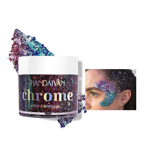 Body Glitter Gel, 50ML Face Glitters Body Gel Sequins Shimmer Liquid Eyeshadow, Mermaid Sequins Liquid Holographic Glitter Gel, Chunky Glitter fo