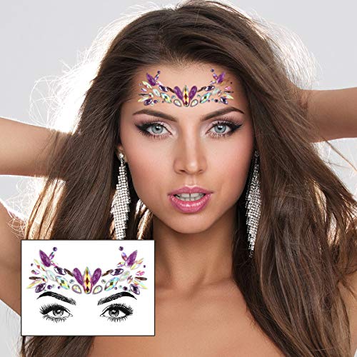 URAQT Face Gems Glitter, 6 Pcs Rhinestone Face Glitter, Crystals Face Stickers for Eyes, Self-Adhesive Body Temporary Tattoos for Party, Rave Fes