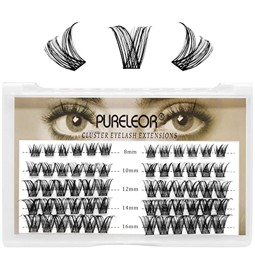 PURELEOR Individual Lashes Cluster Lashes Pack for Manga Lashes DIY Eyelash Extension Reusable 3D Individual Eyelashes Natural Long 60pcs(8-16mm